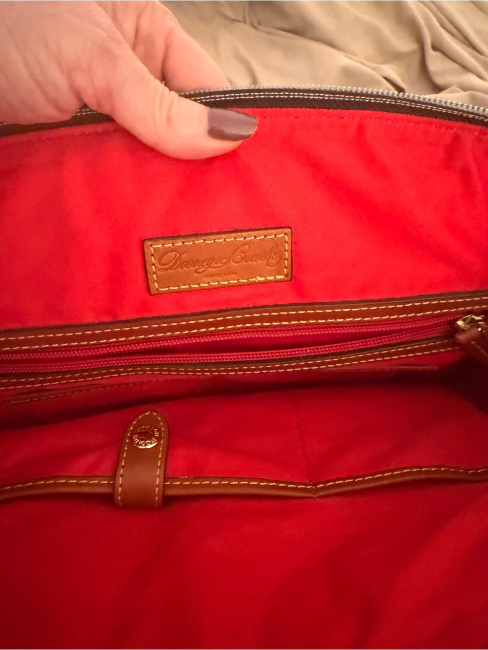 Blue Women's Tote Bag with Brown Trim - Picture 8 of 11